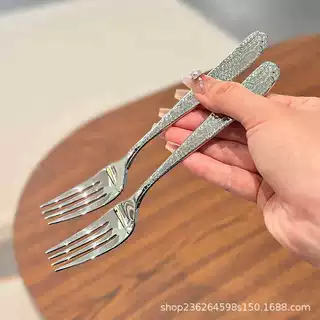 锤纹304不锈钢叉子西餐具家用主餐叉水果牛排叉 复古意面叉沙拉叉