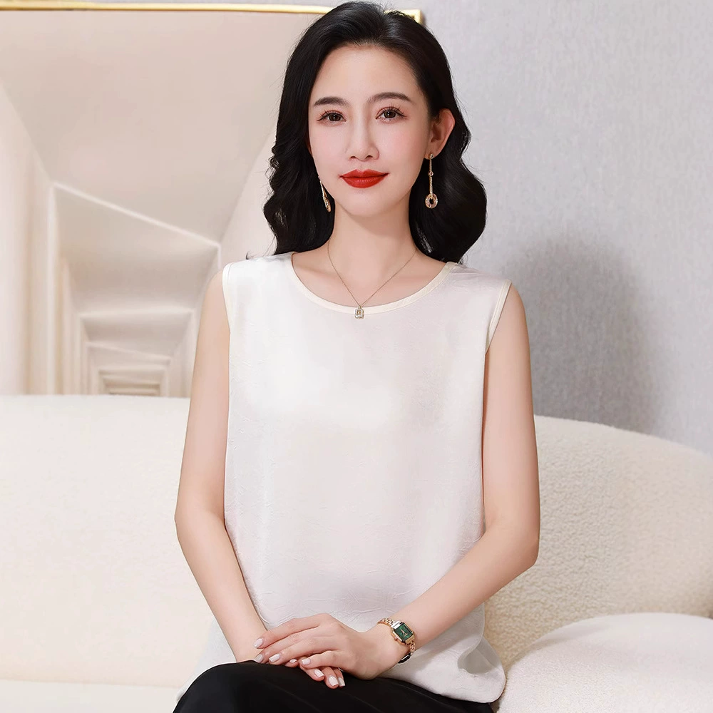 Белый круглый топ-камзол для женщин, весна-лето 2025, новый стильный комплект с нижней рубашкой, атласный топ без рукавов в западном стиле