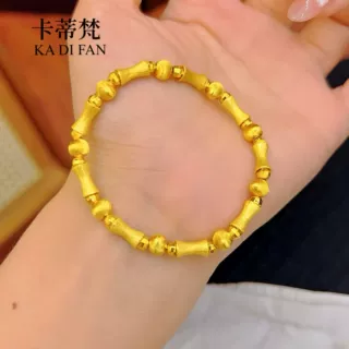 铜镀24k爆闪猫眼转运珠diy拉丝沙金竹节手链女新中式复古竹节手串