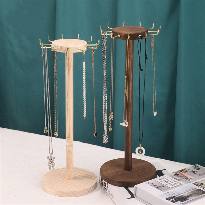 Jewelry Necklace Hanger Jewelry Display Rack Braided Rope Hanging Necklace Rack Solid Wood Jewelry Display Rack