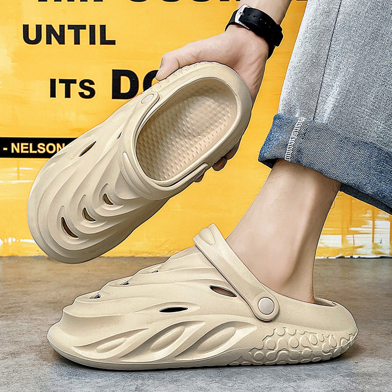 Dép sandal nam bít mũi lỗ thoáng khí kiểu thể thao đi biển — Màu be, Màu trắng, Màu đen, Xanh huỳnh quang
