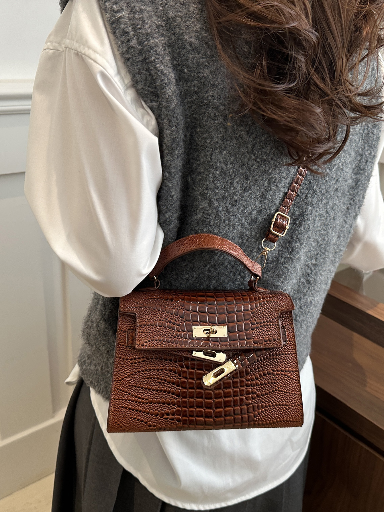 Bolso de mano blanco 2025, nuevo bolso de moda de otoño y invierno, bolso de tela, bolso de mochila, bolso de cocodrilo, bolso de Kelly