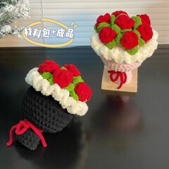 手工编织冰条线手捧玫瑰花束成品自制钩织材料送女友女神节礼物