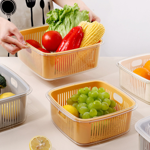 Kitchen double-layer draining basket vegetable basin with lid fruit washing magic fruit and vegetable basket fruit plate water filter basket storage basket