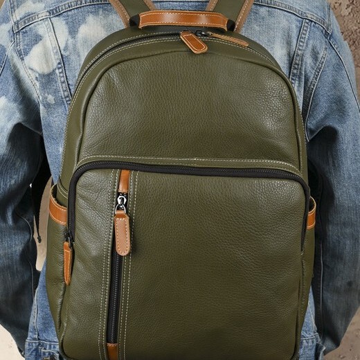 Vintage Genuine Leather Backpack Men's and Women's Casual All-match Top-layer Cowhide Large Capacity Backpack Colored Student Soft Leather Schoolbag