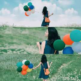 彩色气球户外草地拍照道具网红花束氛围感旅游野餐拍摄生日毕璋谚