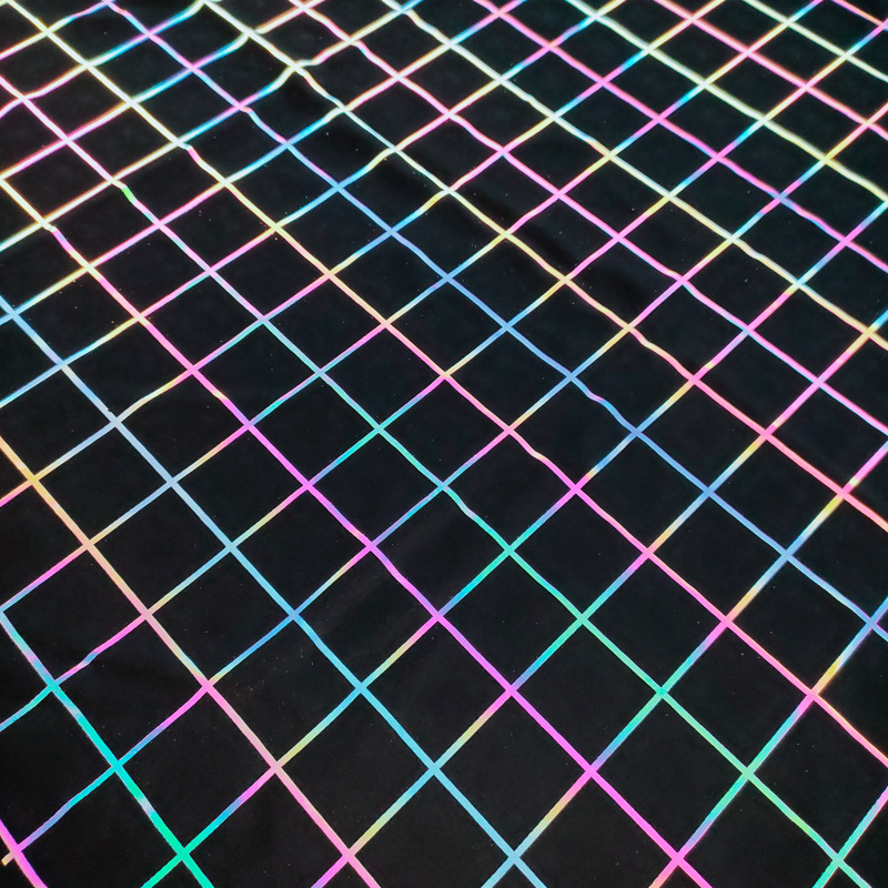 格子幻彩印花四面弹力比基尼泳衣布料狂欢派对服装用反光布面料