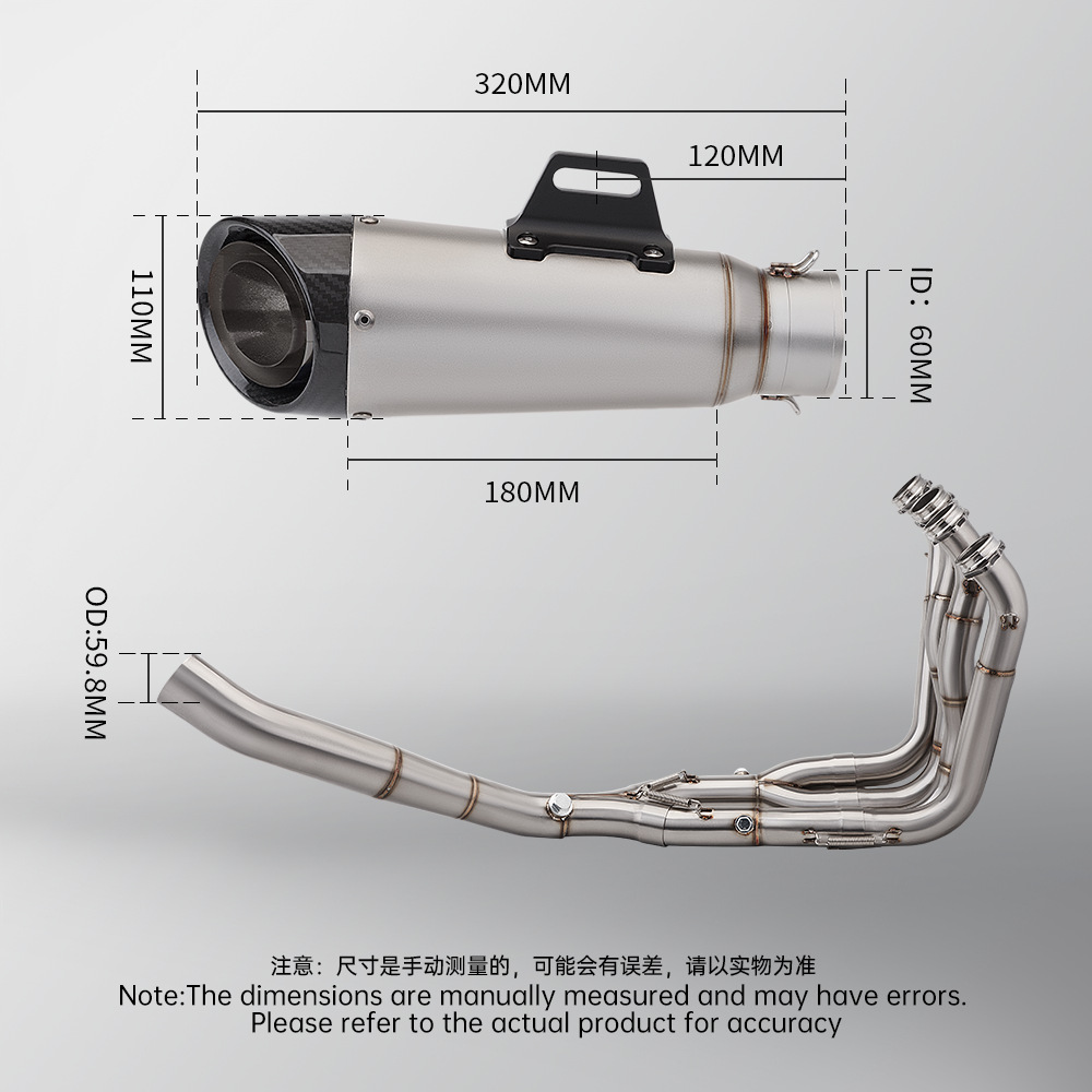Suitable for S1000R S1000Rr Full Section Exhaust Pipe Stainless Steel Split Front and Rear Muffler 10-16 Years
