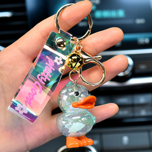 New Acrylic Symphony Crystal Duck Keychain Little Yellow Duck Printed Leather Rope Doll Pendant Bag Pendant