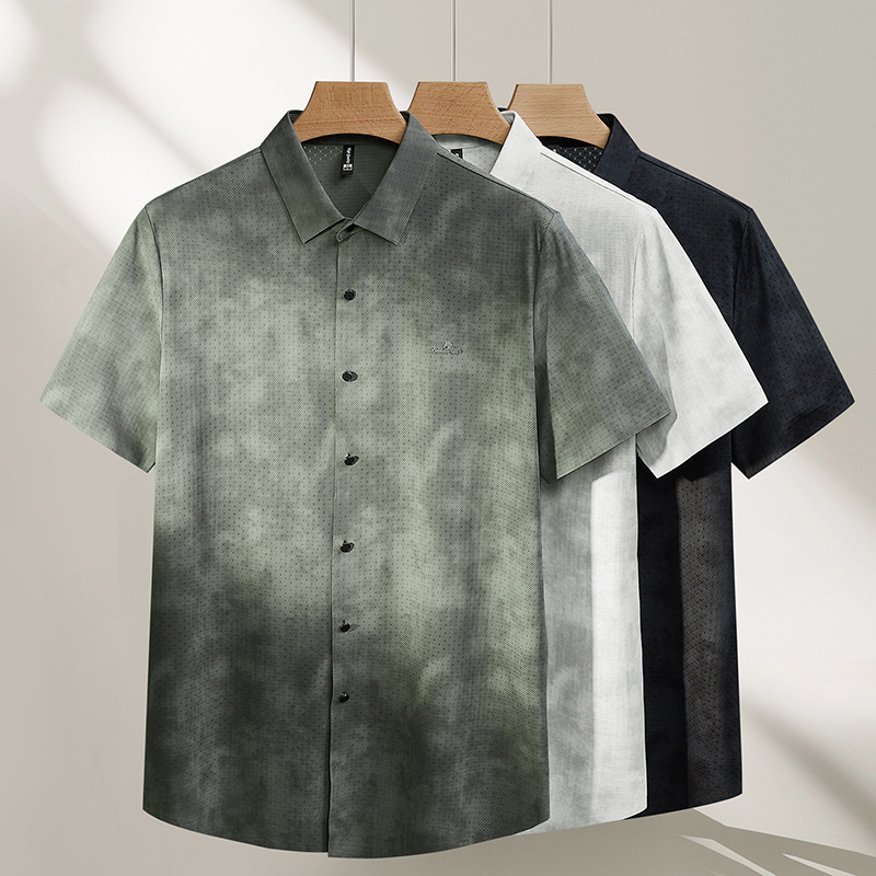 Ice Silk Men's Short-Sleeved Shirt, Large Size, 2026 Summer, No-Iron, Cool-Feel Top, Business Casual Half-Sleeve Shirt, Thin Style