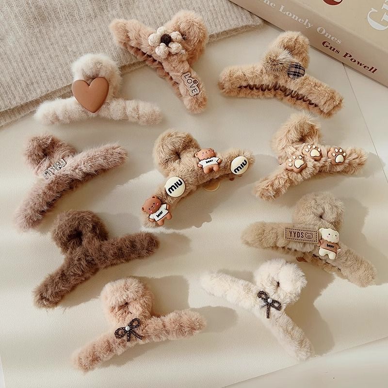 Otoño y invierno curry clip de agarre de cabeza grande clip de cabello tocado clip de tiburón 2025 nuevo peludo de gama alta agarre de cabello