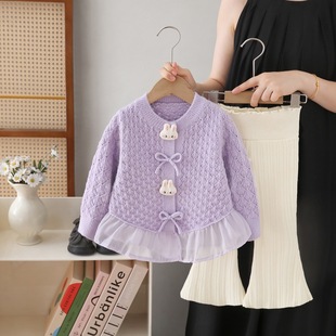 Girls Sweater Knitted Two-Piece Set 2025 Autumn and Winter New Baby Girl Jacket and Pants Set