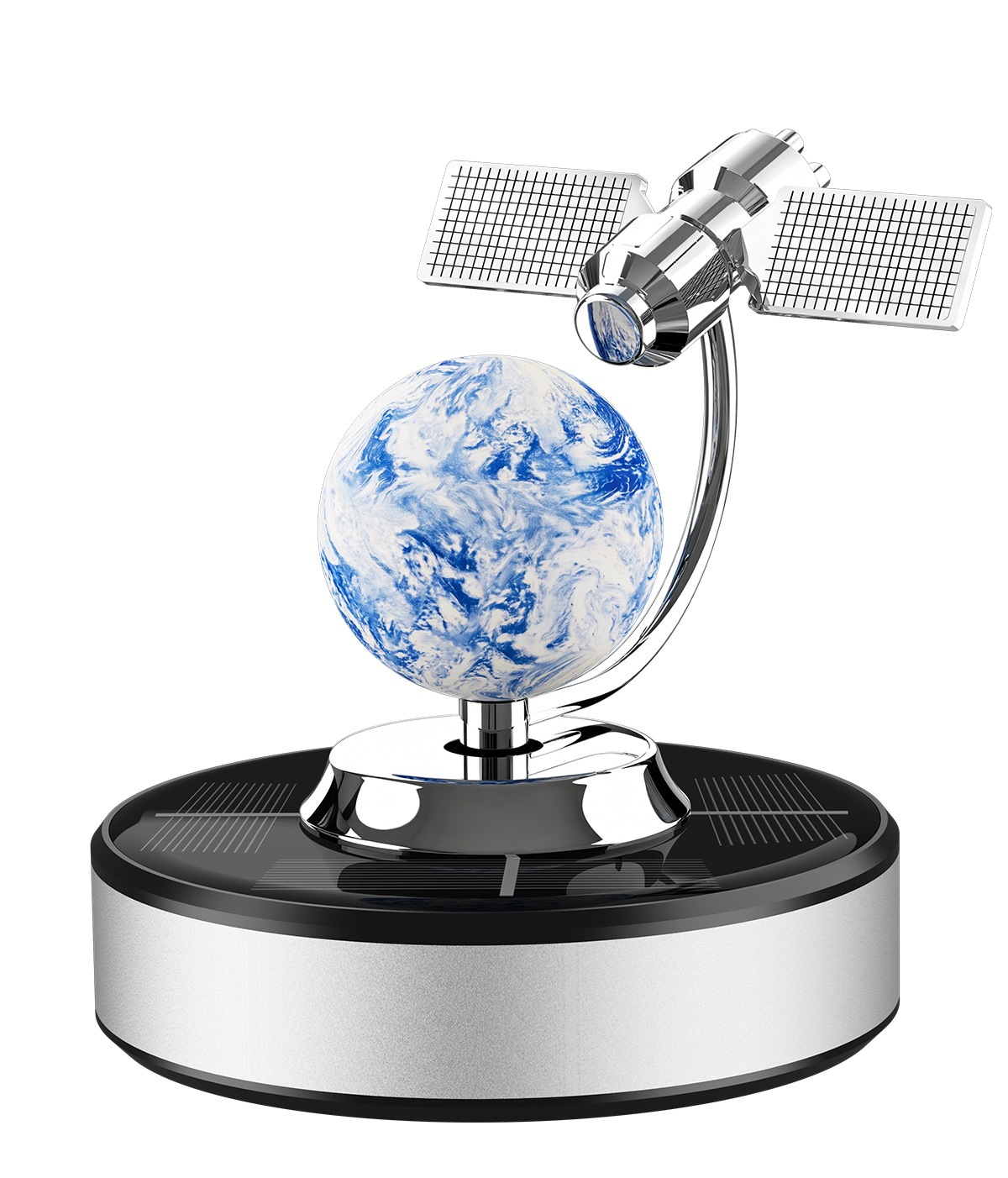 2026 New Cross-Border Solar-Powered Car Air Freshener with Rotating Satellite Earth Design, Car Interior Perfume Ornament Decorative Item