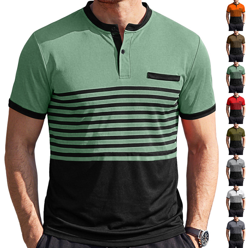 Transfronterizos Amazon verano hombre polo a rayas de contraste Europa y América negocios Henry cuello casuales transpirables mangas cortas