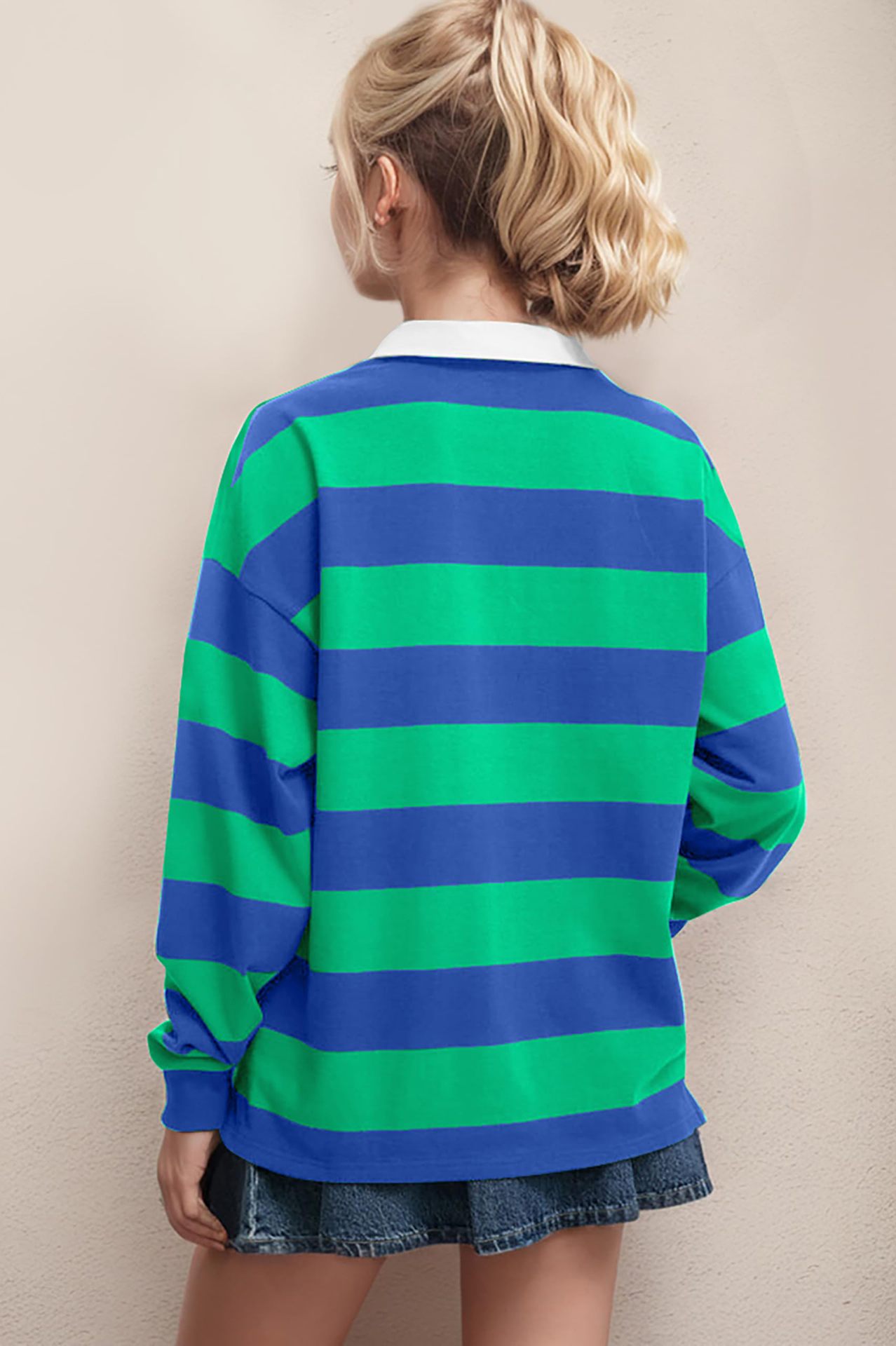 Felpa oversize a righe da donna con fodera in pile_voghion.com
