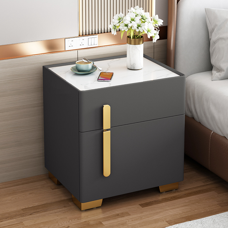 Coche de cabecera inteligente de dormitorio lujoso caja fuerte multifuncional con lámpara de carga inalámbrica al lado de la cama armario de almacenamiento