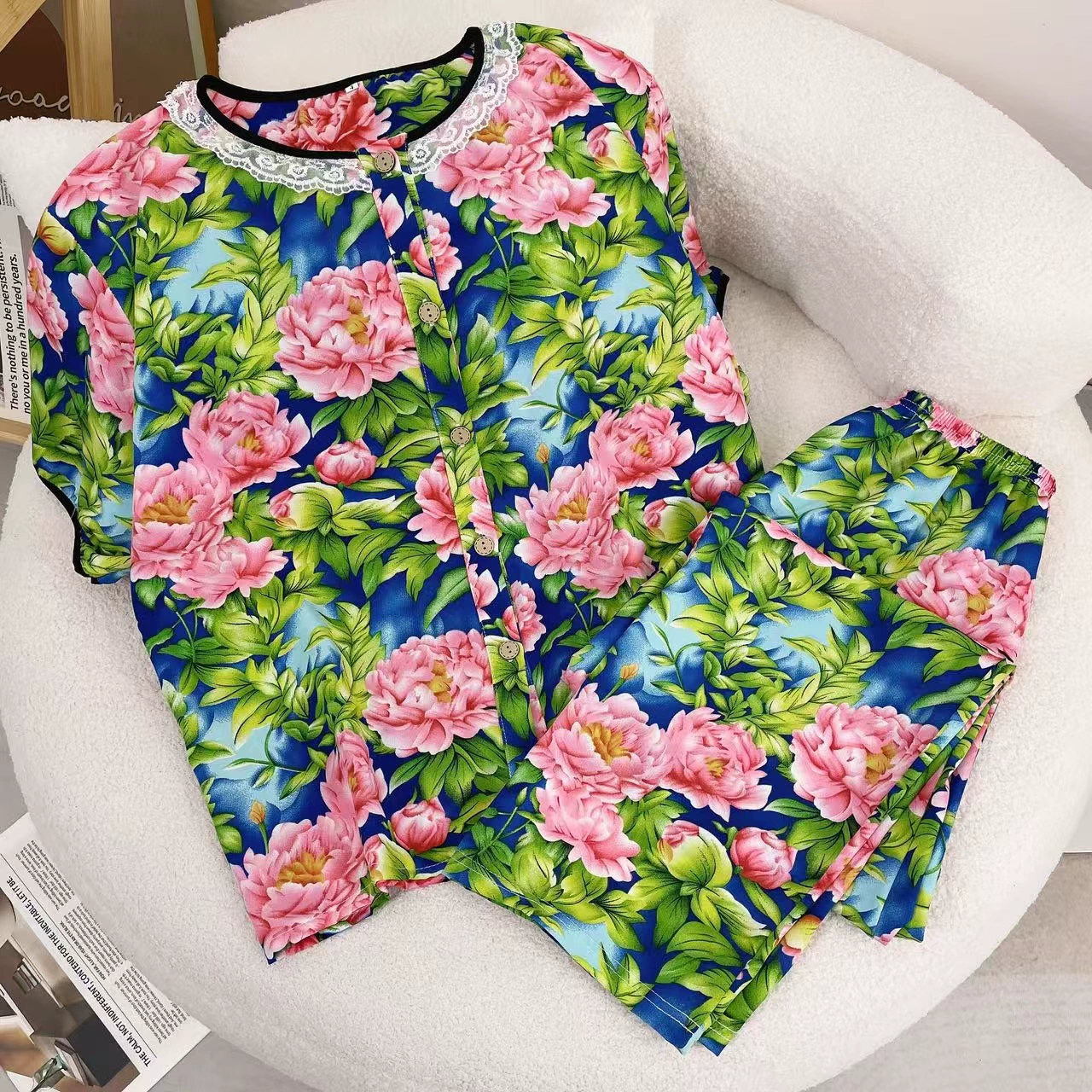 Весенние и осенние пижамы для женщин в корейском стиле, хлопковый кардиган с круглым вырезом, брюки с короткими рукавами, пижама из двух предметов, домашняя одежда, которую можно носить на улице