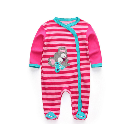 Kiddiezoom newborn pure cotton buttoned romper, baby jumpsuit, single piece closed hoodie, foreign trade children's clothing