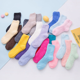 Candy color half velvet socks warm socks plush socks children coral velvet socks floor socks
