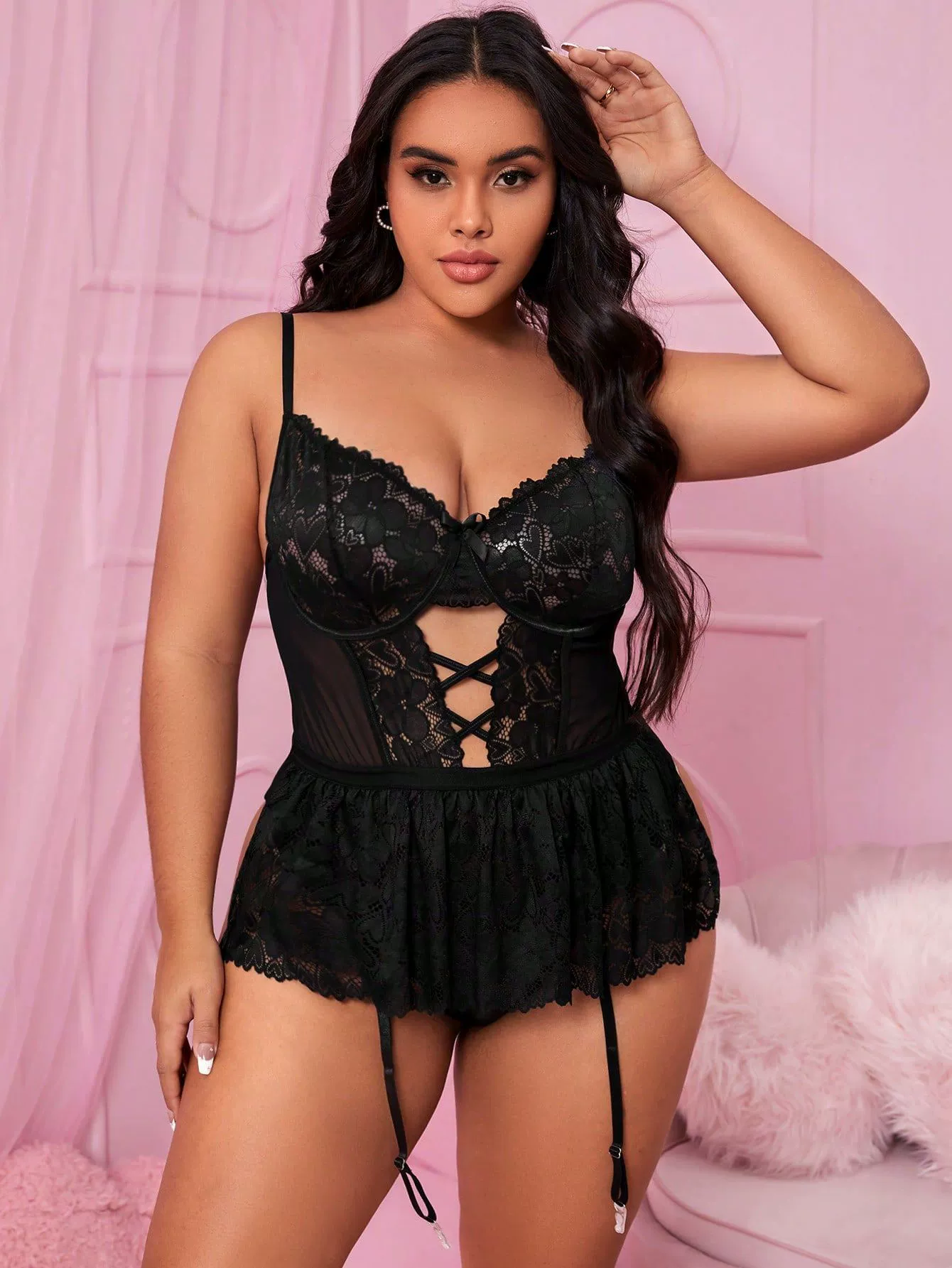 Тефлоновая масса жирная Lace Lace с стальным кольцом платье с подвязкой сексуальное эротичное нижнее белье 8127