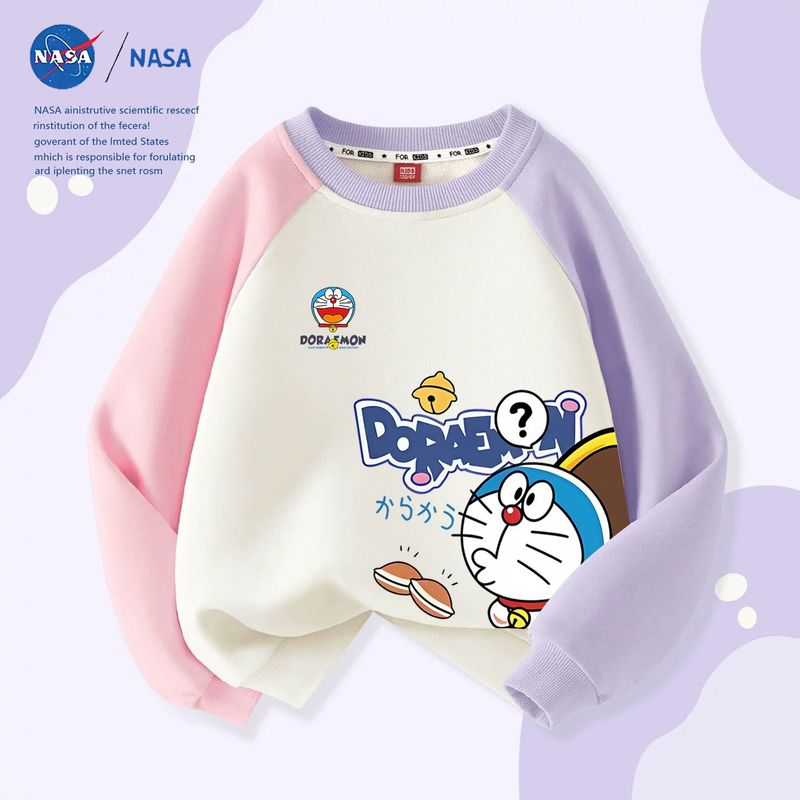 NASA联名哆啦A梦秋冬款儿童长袖上衣休闲圆领中大童加绒拼接卫衣|undefined