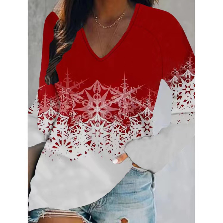 Women's T-shirt Long Sleeve Blouses Printing Casual Christmas Tree display picture 1