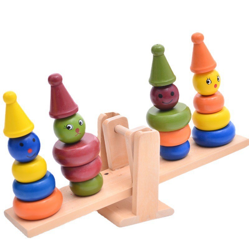 Educación temprana iluminación de madera gran escala payaso para niños collar padres-hijos columnas de bloques de construcción plegables juguetes escala