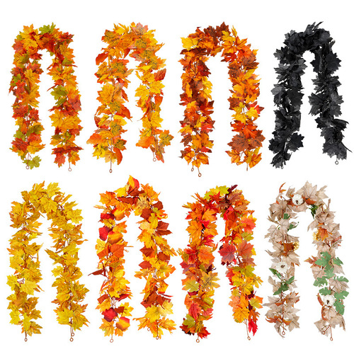 Autumn Hanging Ornament—Artificial Maple Leaves and Vine, Halloween Artificial Greenery, Harvest Festival Decoration—Artificial Maple Leaves