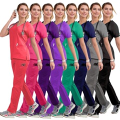 新しいタイプの病院の弾力の軽い手洗い服の医者の半袖の作業服のペットの手術室の女性のスーツの手洗い服