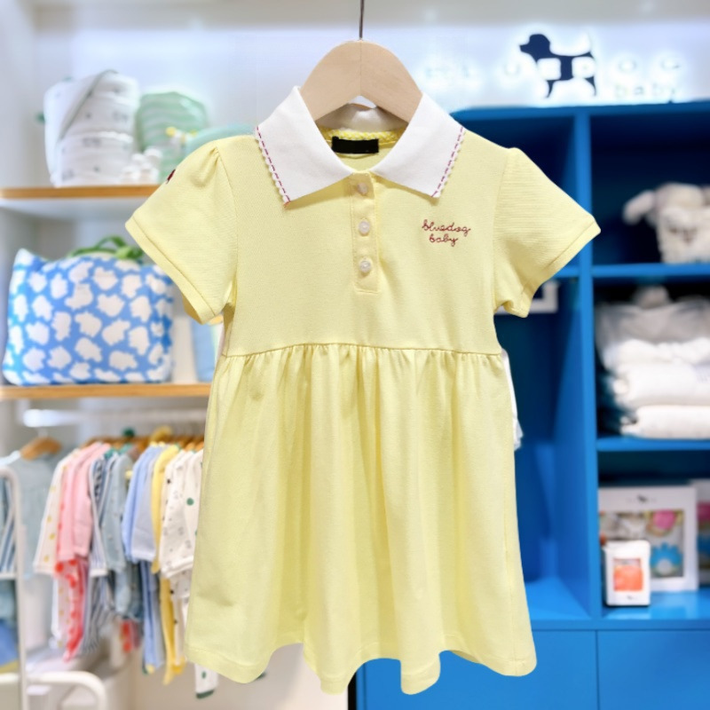 Korean Style Children's Skirt Summer New Baby Girl's Lapel Yellow dress Polo Skirt MS540304 Waisted Skirt