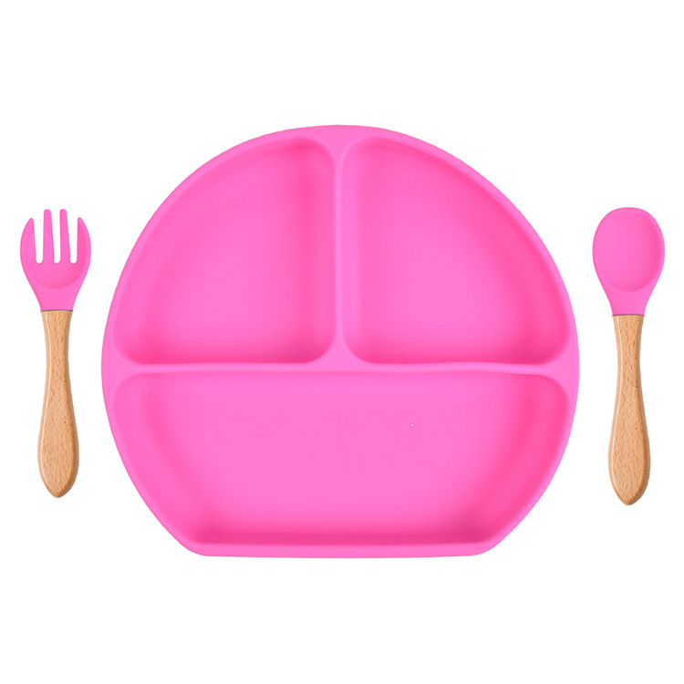 スポット分格子供食器ベビー吸盤シリコンボウル赤ちゃんスプーンストロー一体式シリコン皿|undefined