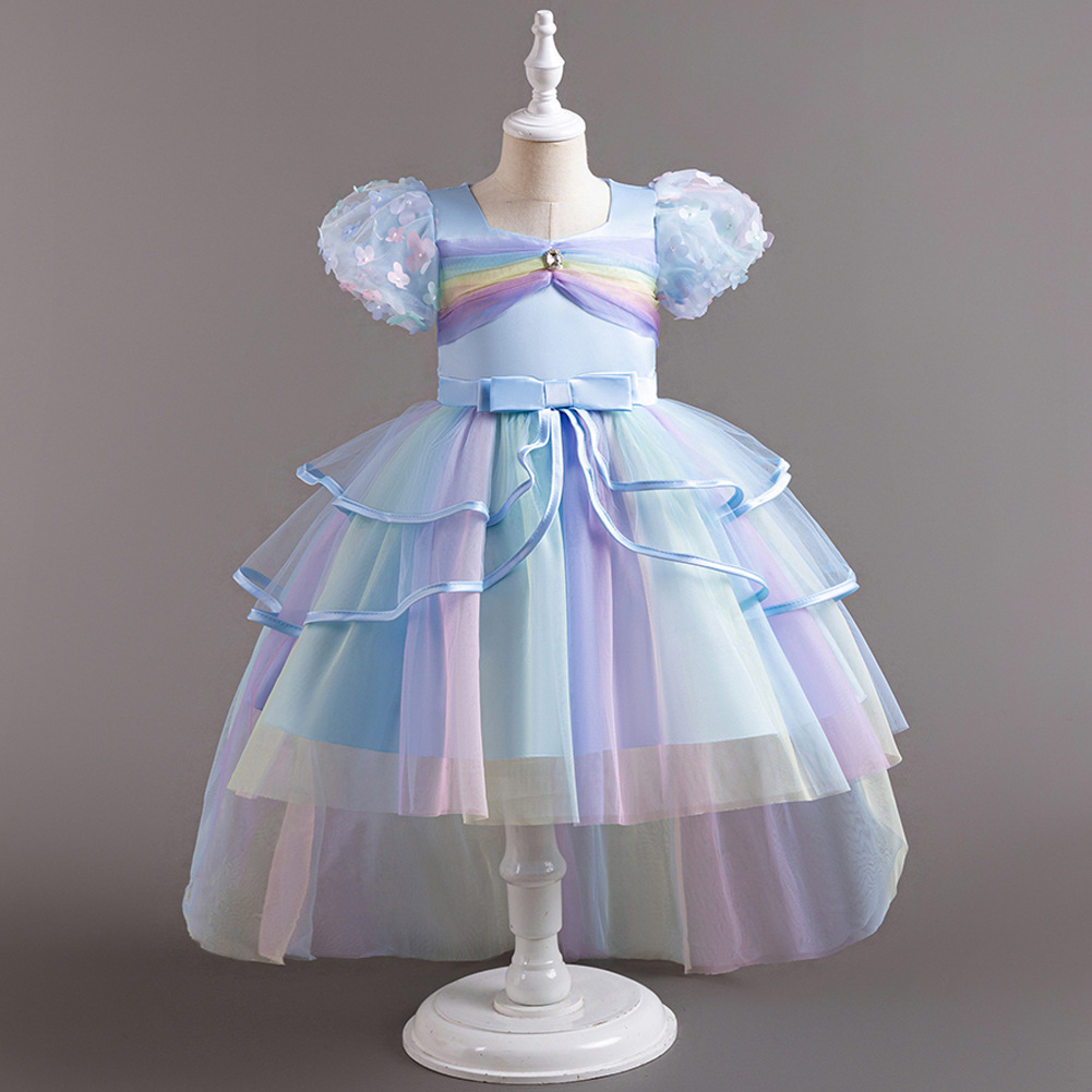 Vestido esponjoso de los nuevos niños transfronterizos de malla de arco iris falda de pastel de rendimiento de las niñas vestido de princesa 926