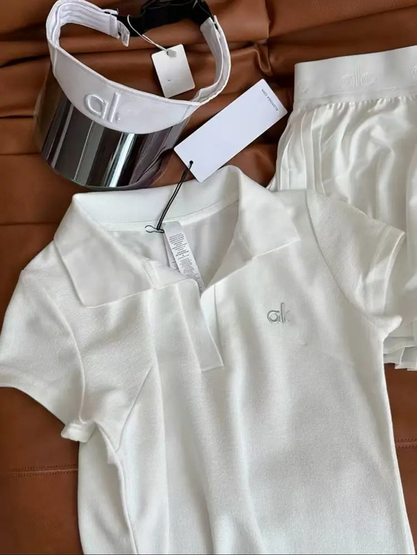 alo クラスアメリカンフリップポロカラー半袖 Tシャツレディーススリムフィットヨガスポーツカジュアルショートトップ|undefined