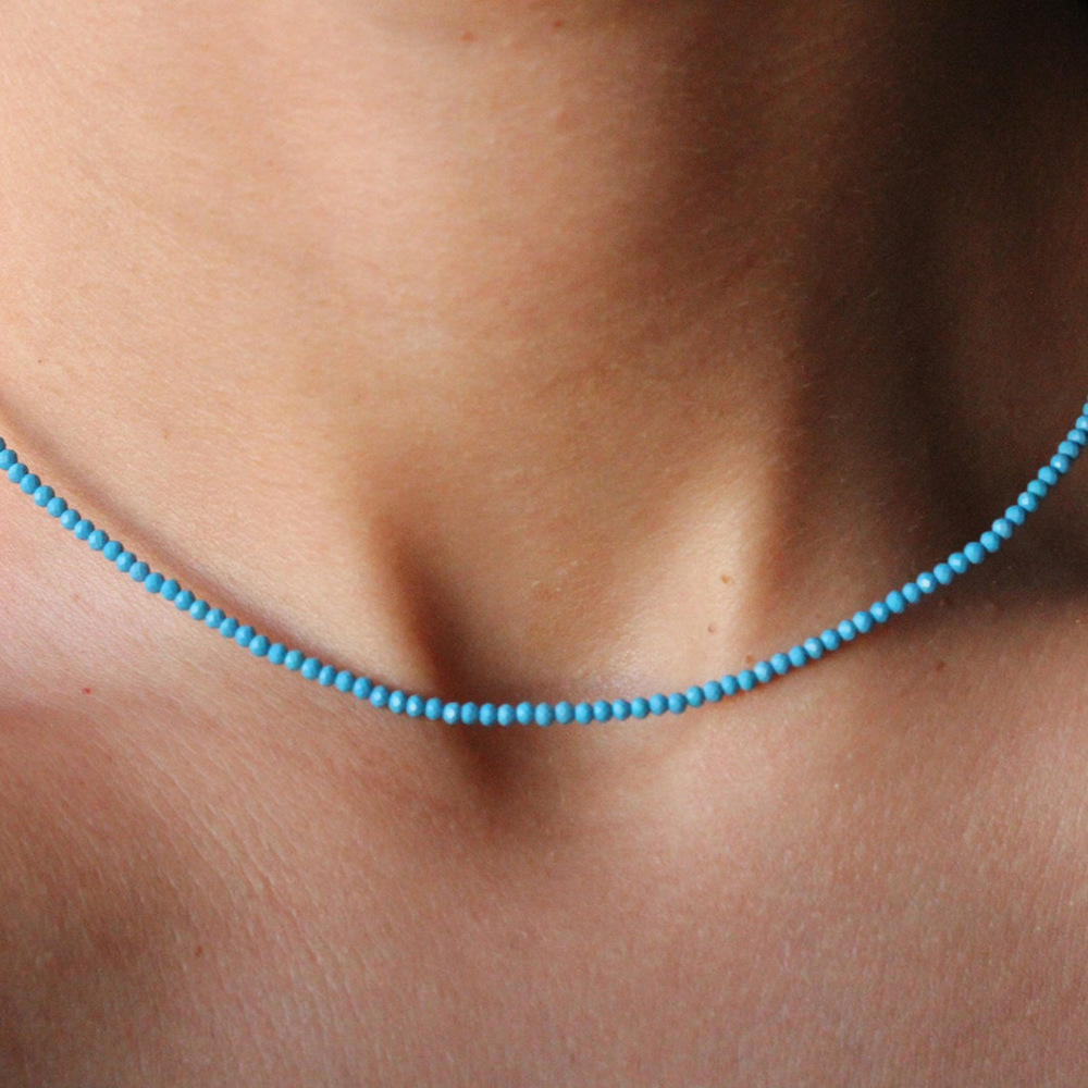 Fashion Round natural stone Titanium Steel Beaded Necklace 1 Piece