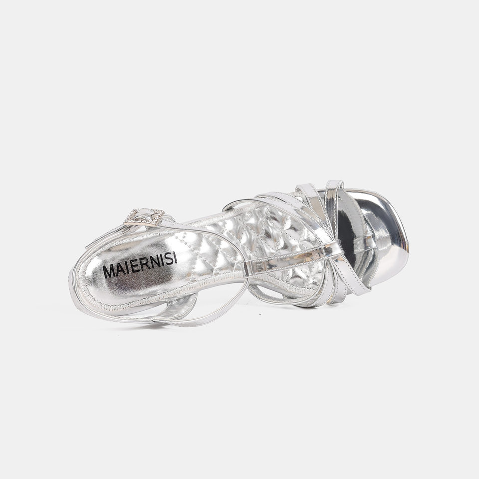Sandal cao gót mũi vuông trong suốt đính pha lê gót ly rượu — Màu bạc, Màu trắng, màu đen, màu đỏ chi tiết 2