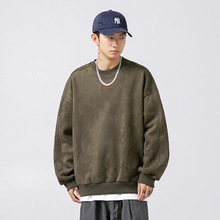 350g麂皮绒圆领卫衣男2025春季新款日系重磅潮牌宽松刺绣上衣外套