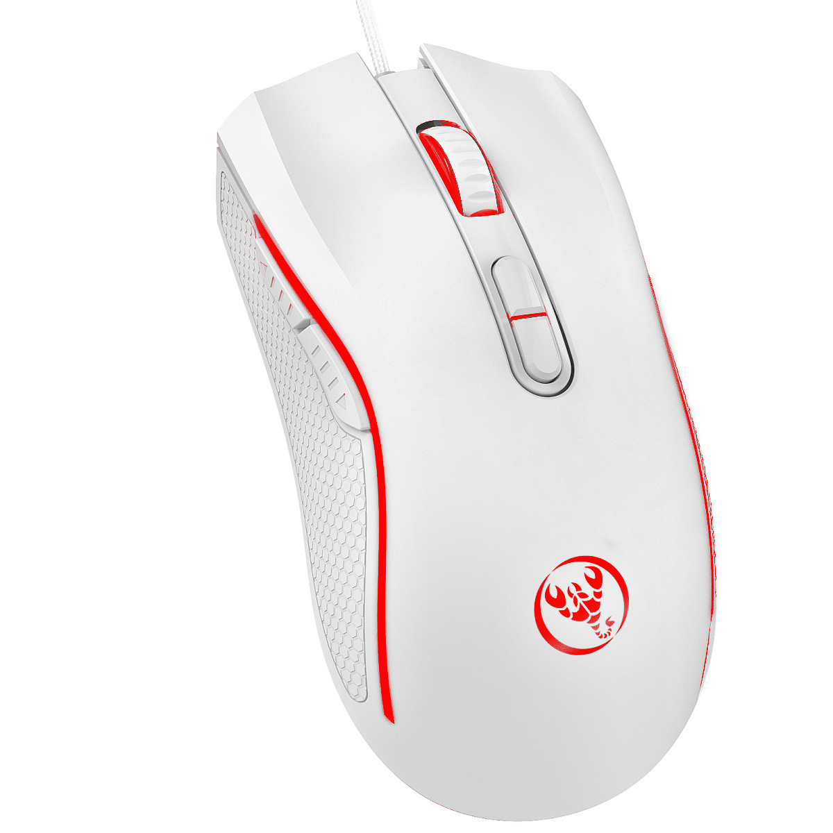Souris filaire 2024 blanche 3200 dpi, toucher mat 7D, poignée colorée, confortable, lumière éteinte_voghion.com