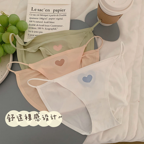 Pure desire high slit ice silk contrast color love seamless sexy thin strap low waist breathable cotton crotch quick-drying triangle underwear for women