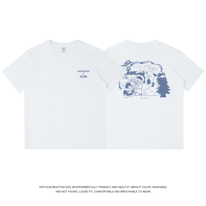 メンズ日本のレトロプリント半袖メンズピュアコットン多用途ルーズカップルトレンディなブランド夏の Tシャツ女性トップスイン|undefined
