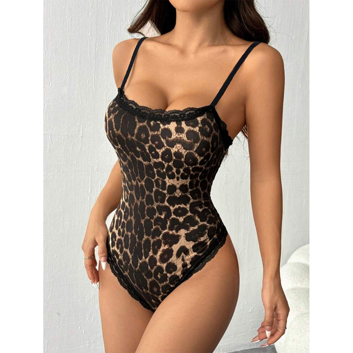 Factory Wholesale Custom Cross-Border Women's Popular Ins-Style Hot Girl Milk Silk Leopard Print Open-Crotch Shapewear Bodysuit