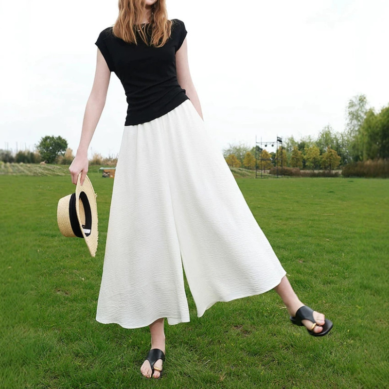 Sancai 2026 Summer New Casual Pants High-Waisted Loose Wide-Leg Pants Cropped Pants Skirt Pants Light and Flowy