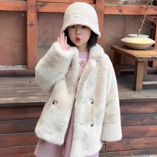 新款女童皮毛一体皮草大衣儿童仿水貂绒皮草外套毛毛中长款冬季