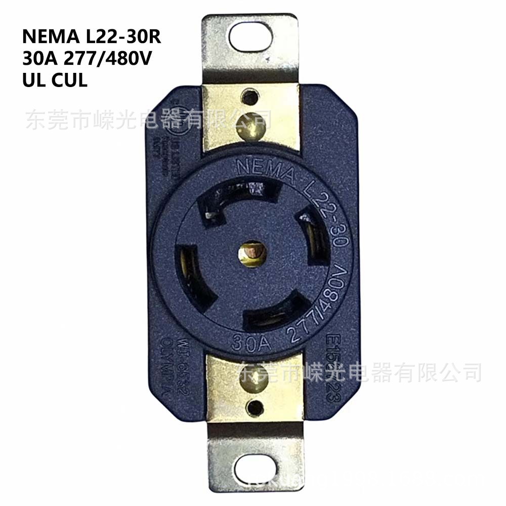 WJ-6532美标5孔暗装母座30A 277/480V L22-30R 引挂式自锁UL 5孔