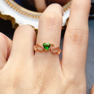 Factory wholesale explosions natural diopside ring S925 silver inlaid main stone 5*5 selling Europe and the United States a generation