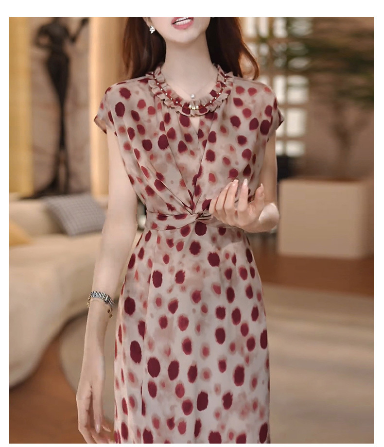 Đầm chấm bi nữ dáng ôm eo cao, phong cách sang trọng — màu đỏ chi tiết 9