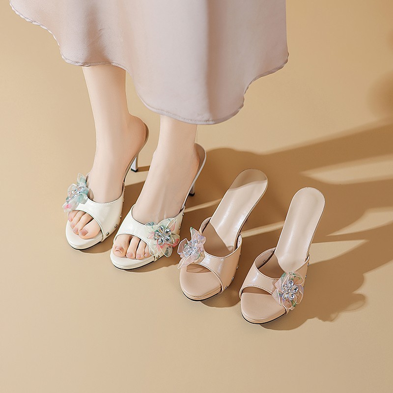 2026 verano nuevo estilo de moda hadas feng shui flores transparentes zapatillas frías de tacones altos para mujeres con zapatillas de talón delgado image 5