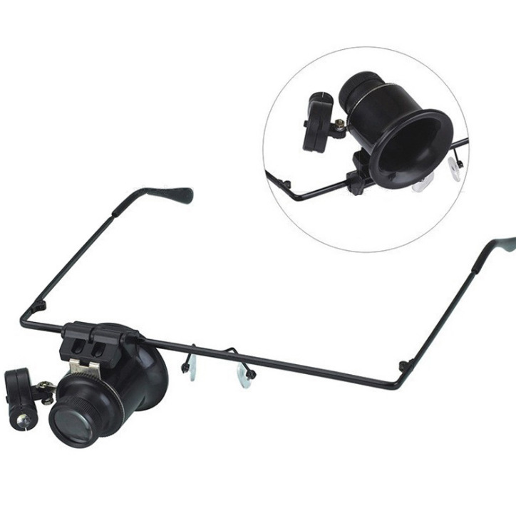 20倍LED灯眼镜式钟表修理古玩邮票鉴定放大镜高倍头戴眼罩MG9892A