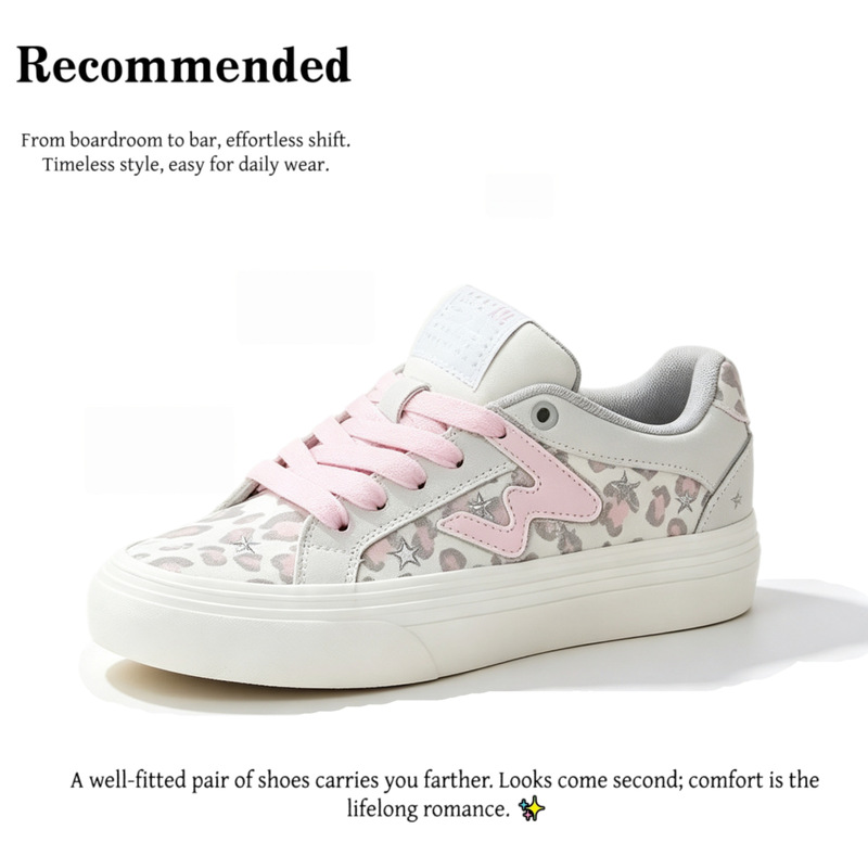 Trendy Chinese-style sweet and cool gray and pink leopard print starry sky vintage platform loafers for women, ins-style casual shoes with a sole Trendy Chinese-style sweet and cool gray and pink leopard print starry sky vintage platform loafers for women, ins-style casual shoes with a sole