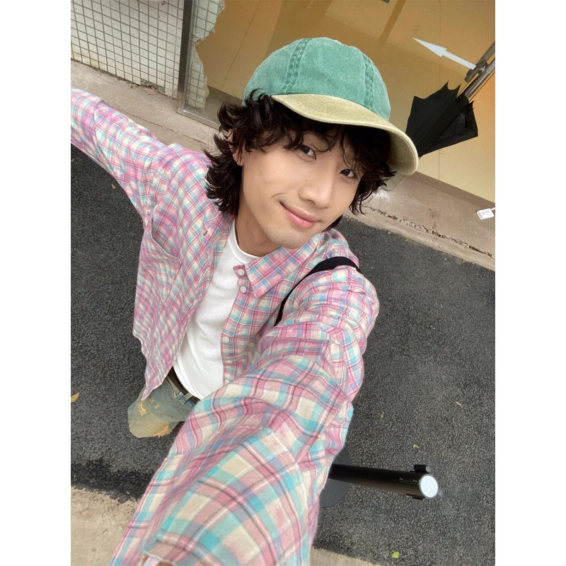 2024 American Style Retro Contrast Color Stitching Plaid Long-sleeved Shirt Men's Spring and Summer Sunscreen Loose Casual Shirt Jacket