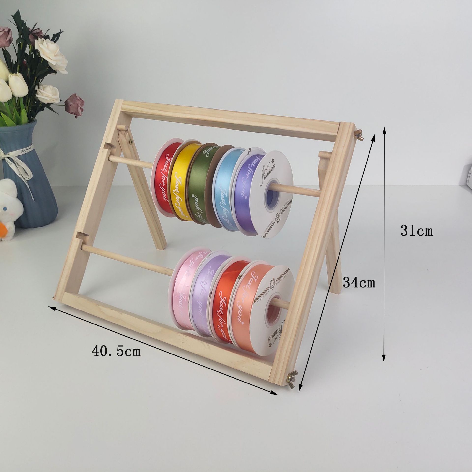 Estante de exhibición de almacenamiento de cinta de madera nueva lana tejida de madera maciza estante de almacenamiento tienda de flores tienda de pasteles estante de cinta en stock